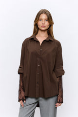 מכופתרת שרוולי תחרה