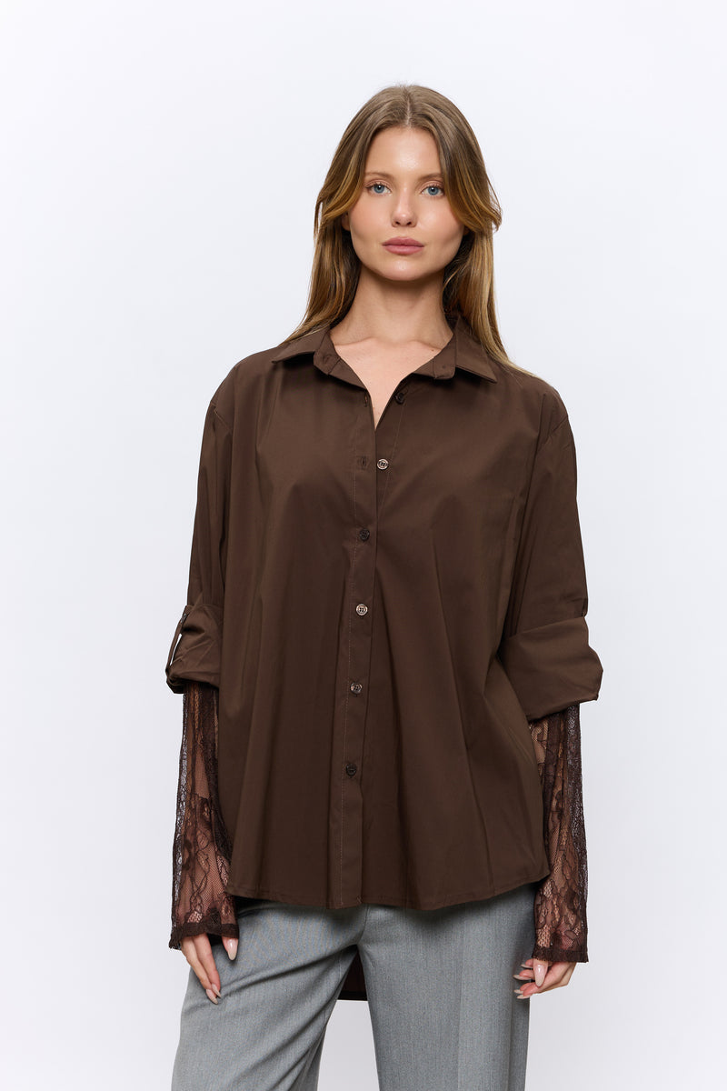 מכופתרת שרוולי תחרה