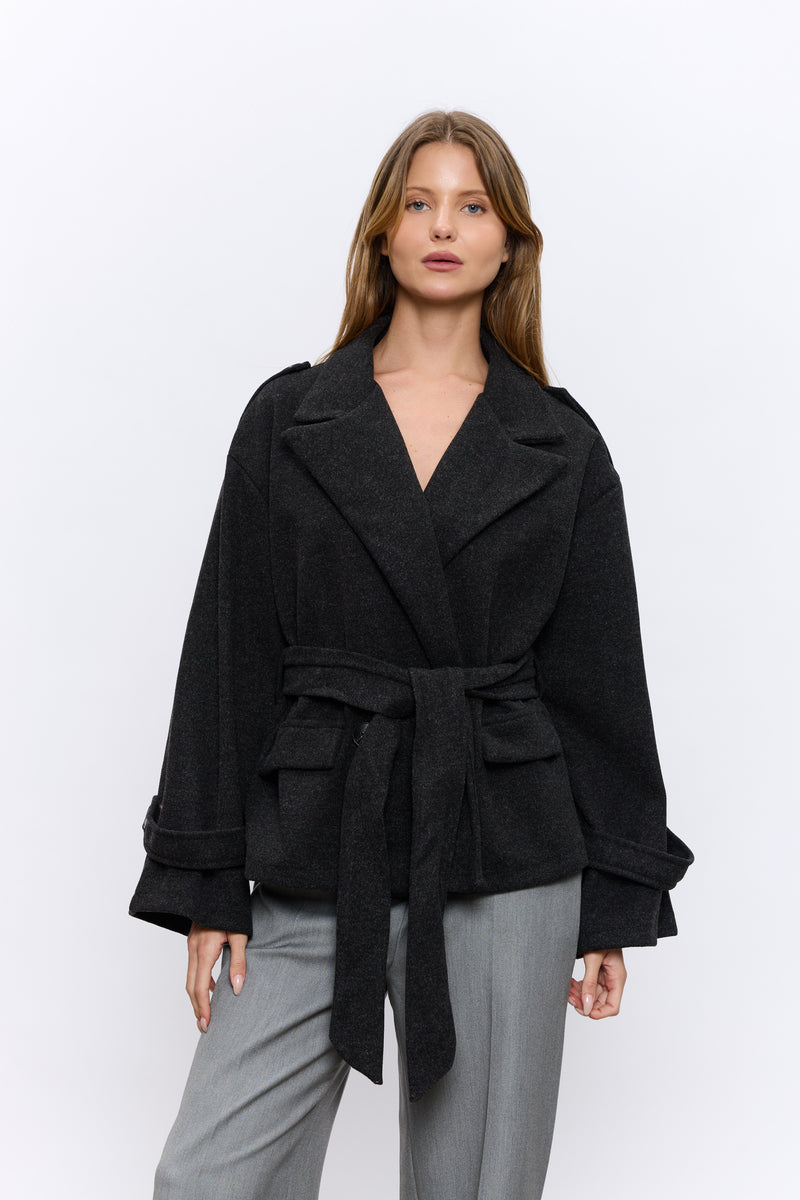 מעיל אוקספורד קצר+חגורה