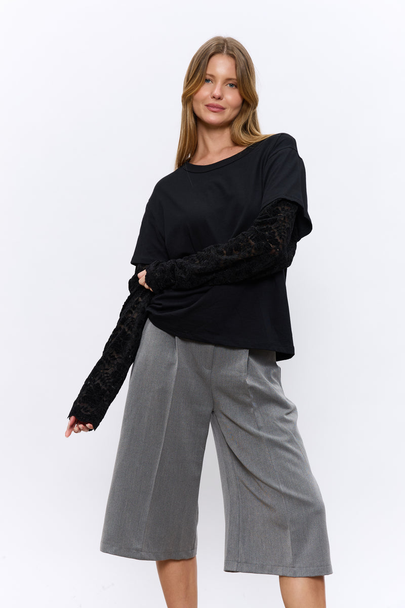 טישרט שרוולי תחרה