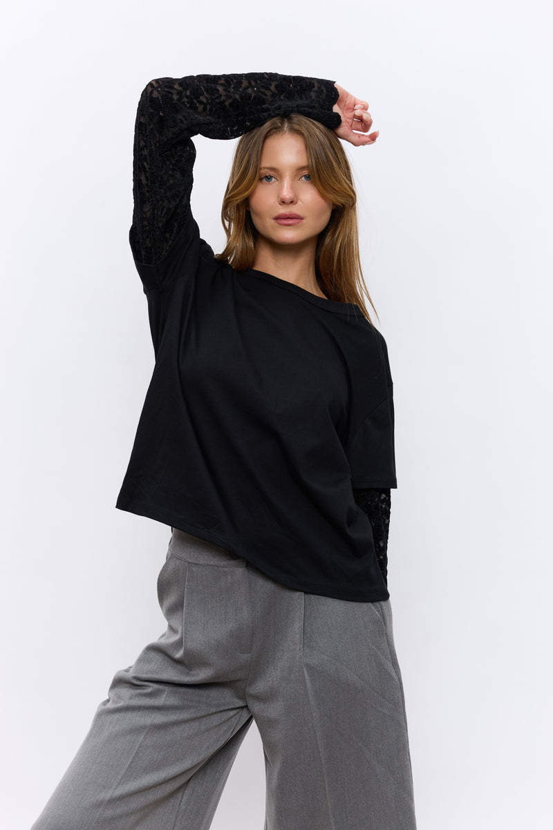 טישרט שרוולי תחרה