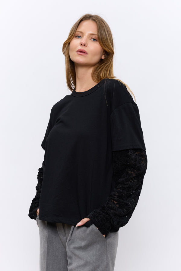 טישרט שרוולי תחרה