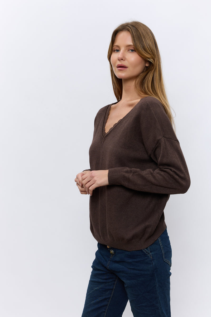 תחרה כנפיים בגב V סריג