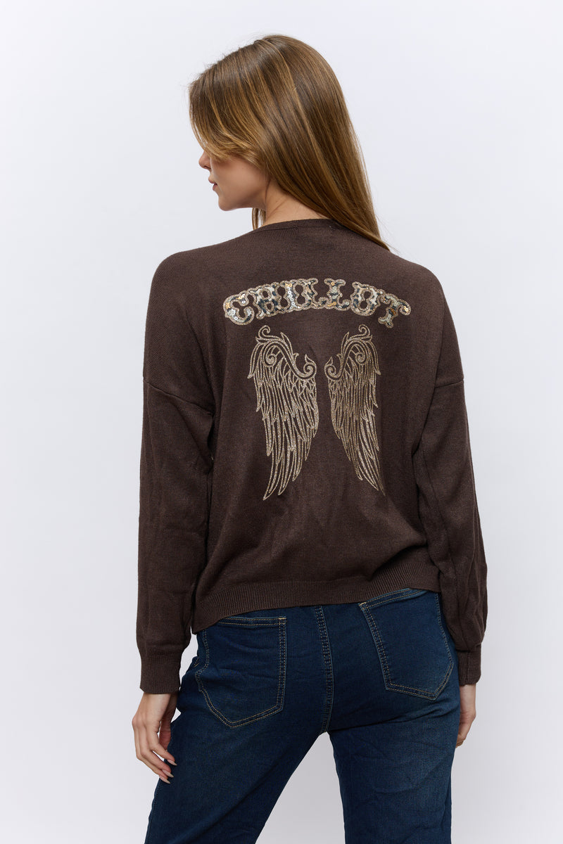 תחרה כנפיים בגב V סריג