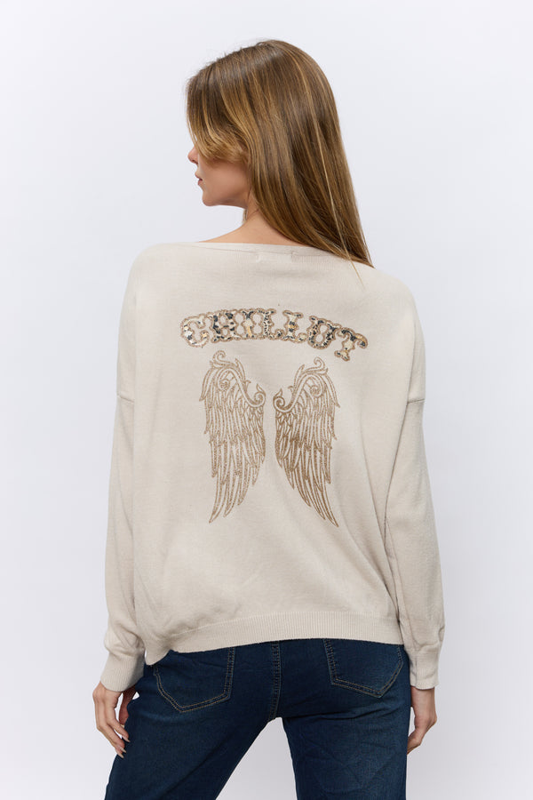 תחרה כנפיים בגב V סריג