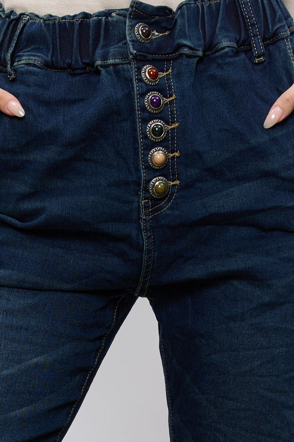 ג'ינס גומי כפתורים צבעוניים