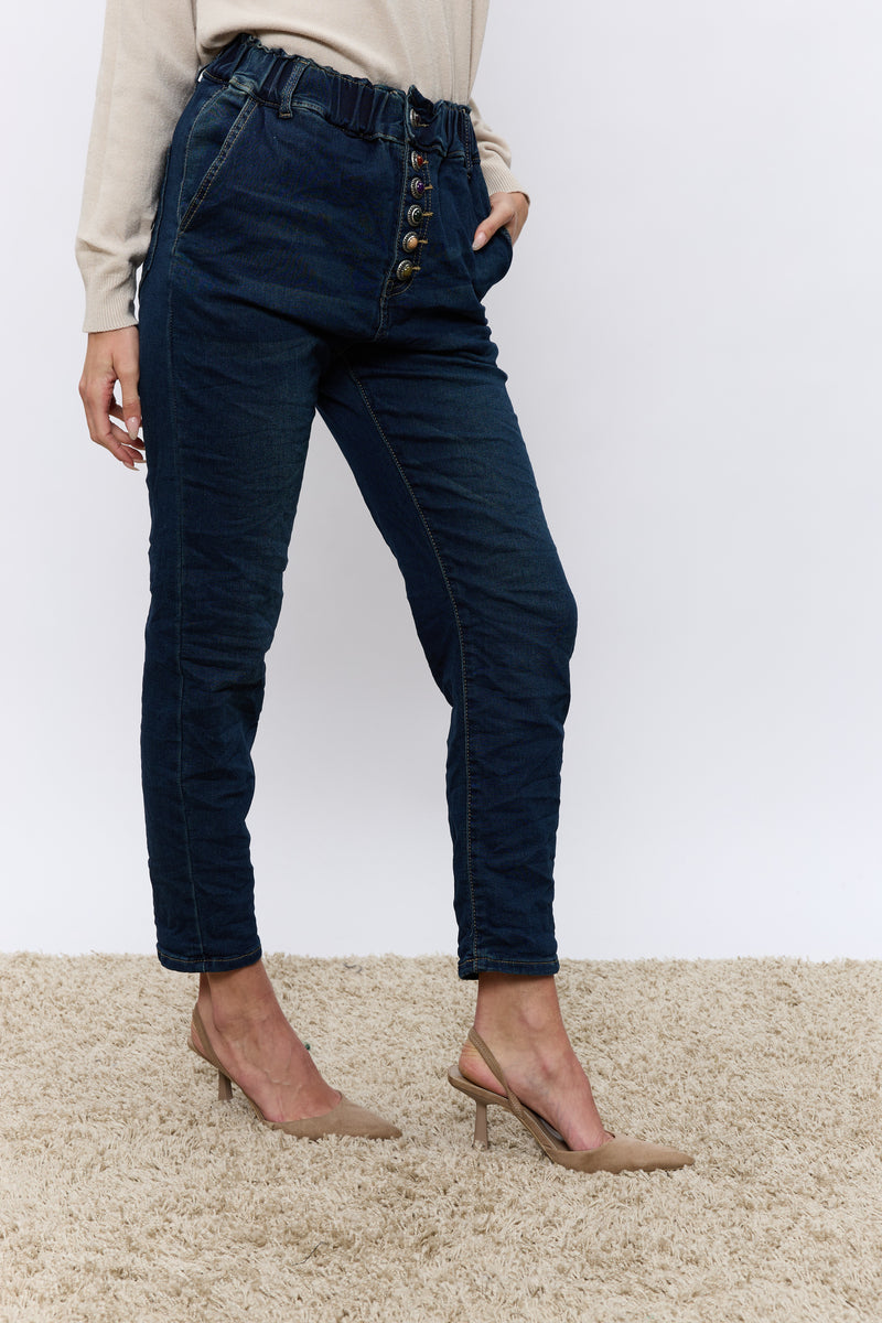 ג'ינס גומי כפתורים צבעוניים