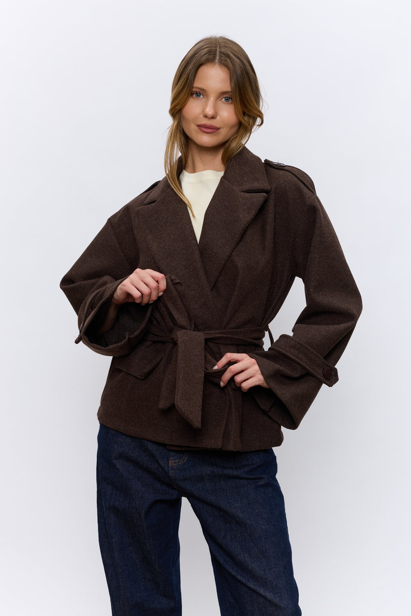 מעיל אוקספורד קצר+חגורה