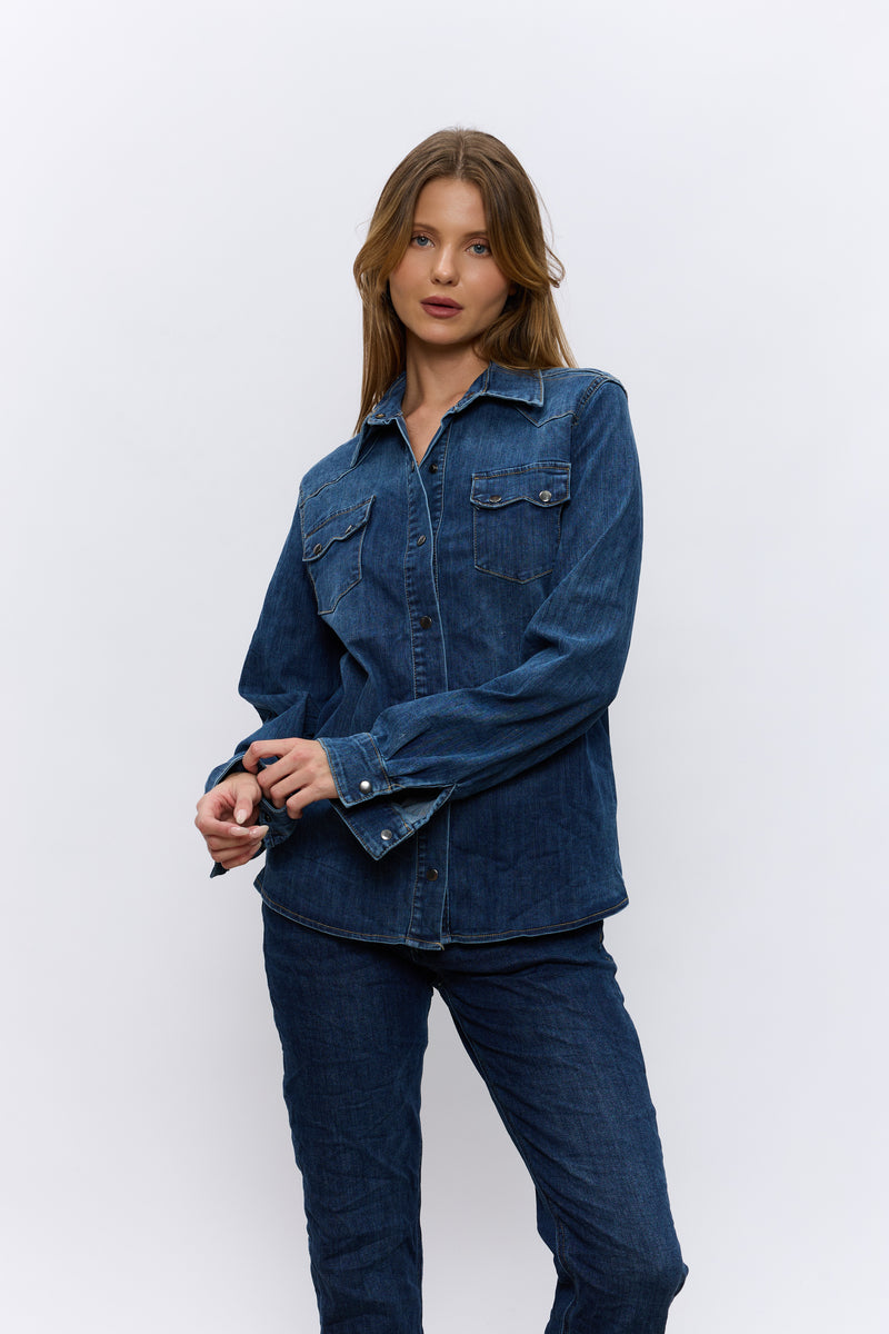 מכופתרת ג'ינס כיסים