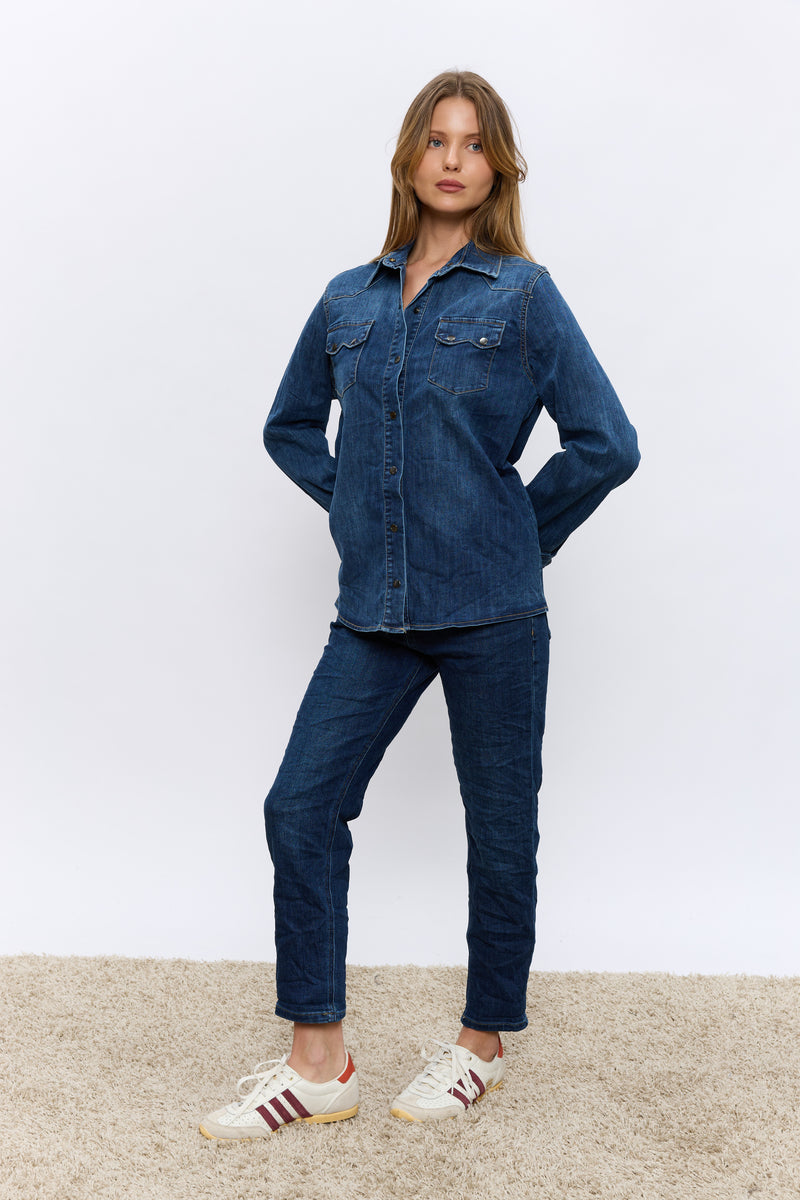 מכופתרת ג'ינס כיסים