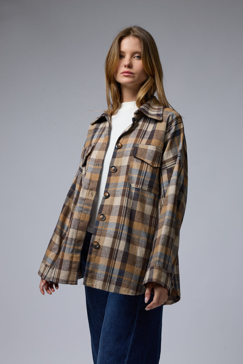 מכופתרת משובצת+כיסים