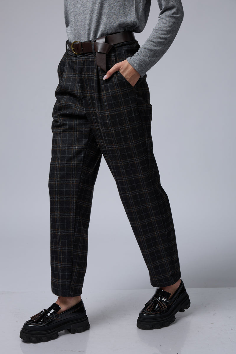 מכנס משובץ+חגורה