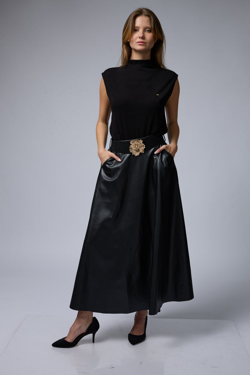 VEGAN חצאית+חגורת פרח זהב