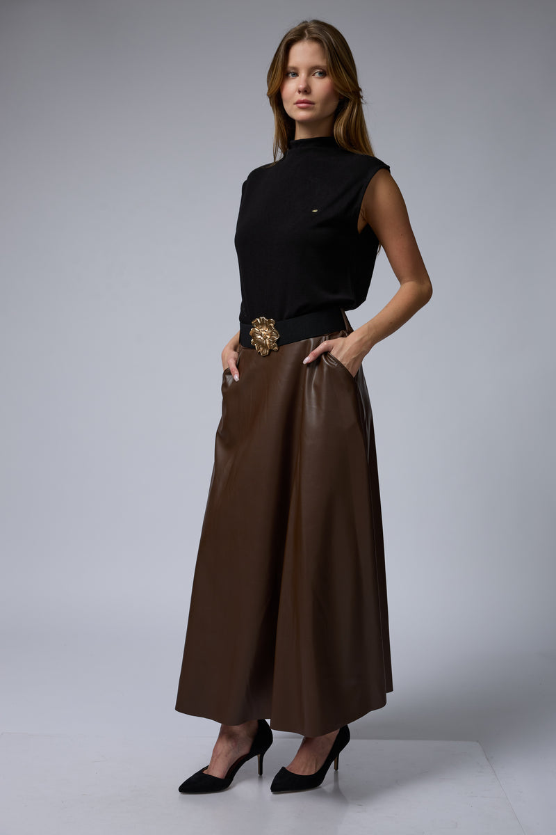 VEGAN חצאית+חגורת פרח זהב