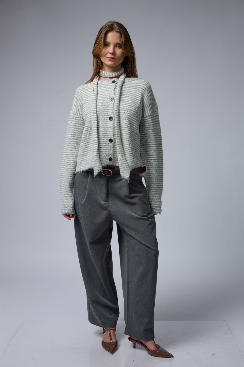 קרדיגן פסים+צעיף