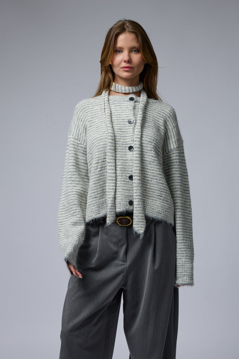 קרדיגן פסים+צעיף