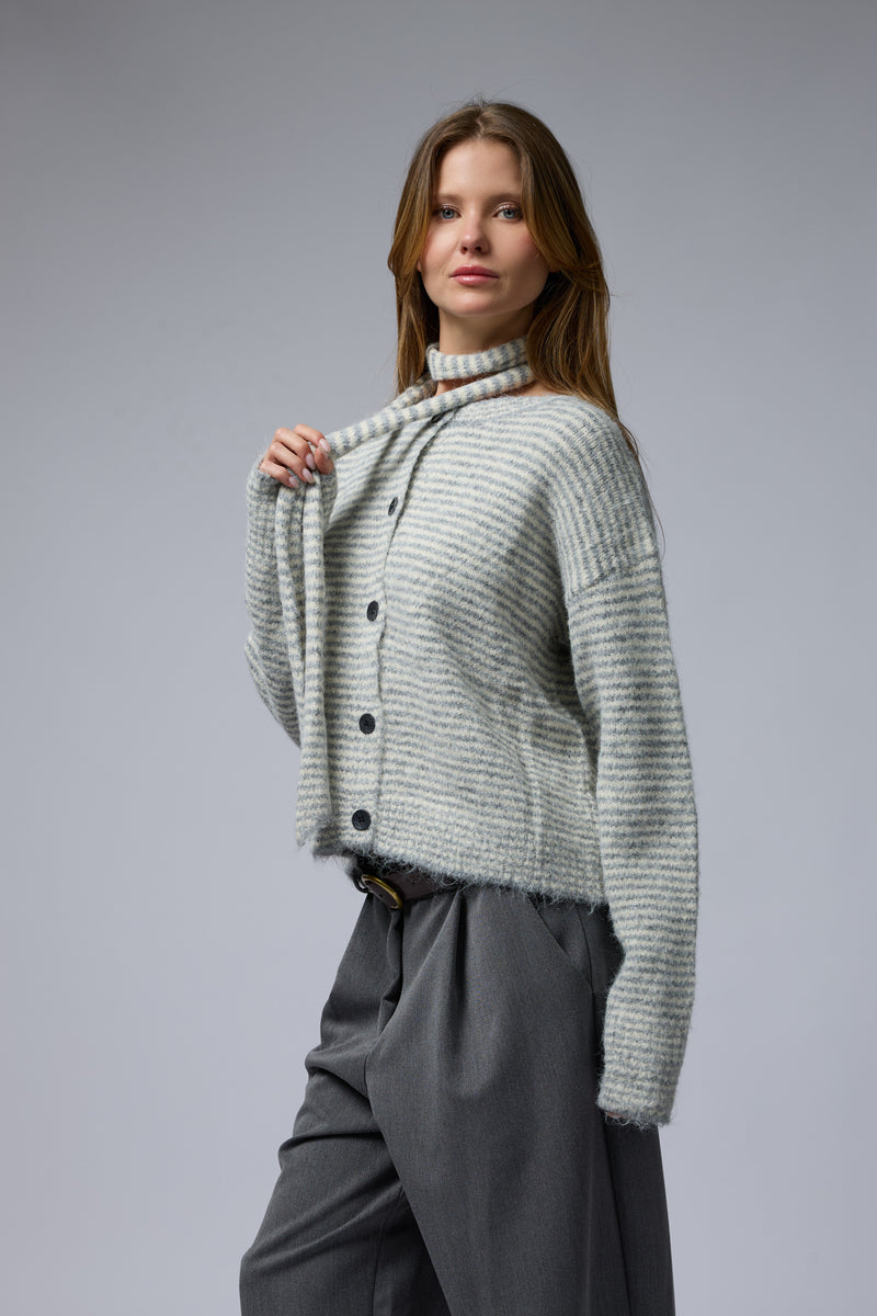 קרדיגן פסים+צעיף