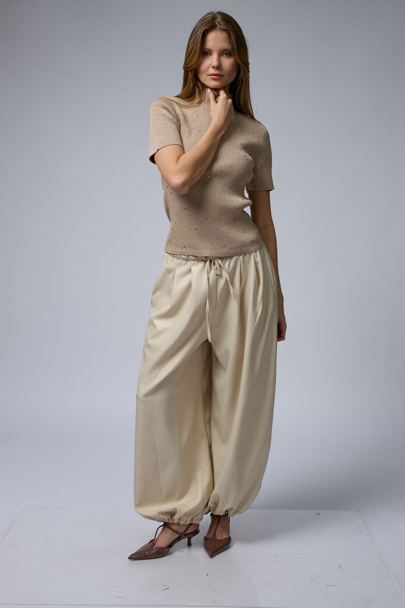 MOON מכנס מטאלי גומי