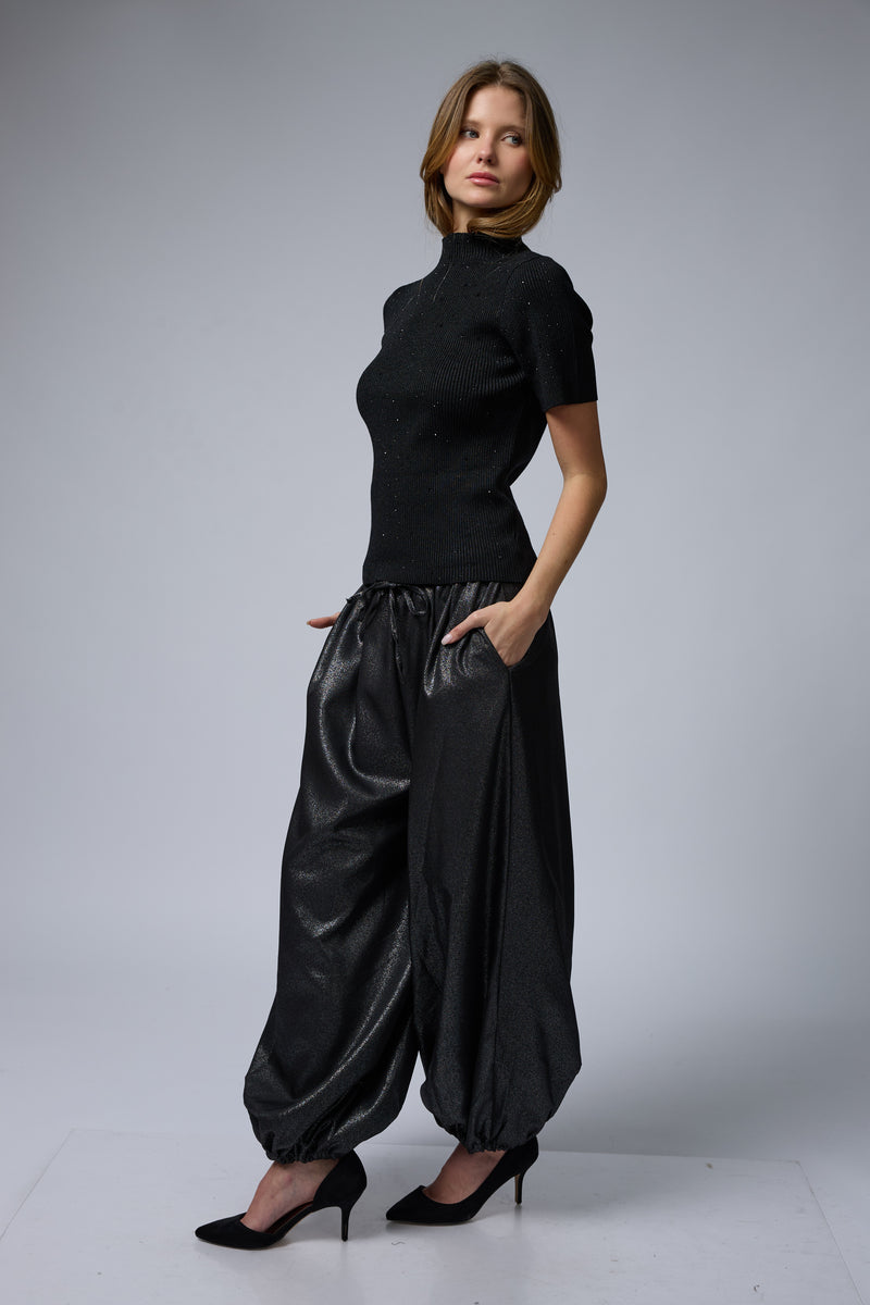 MOON מכנס מטאלי גומי