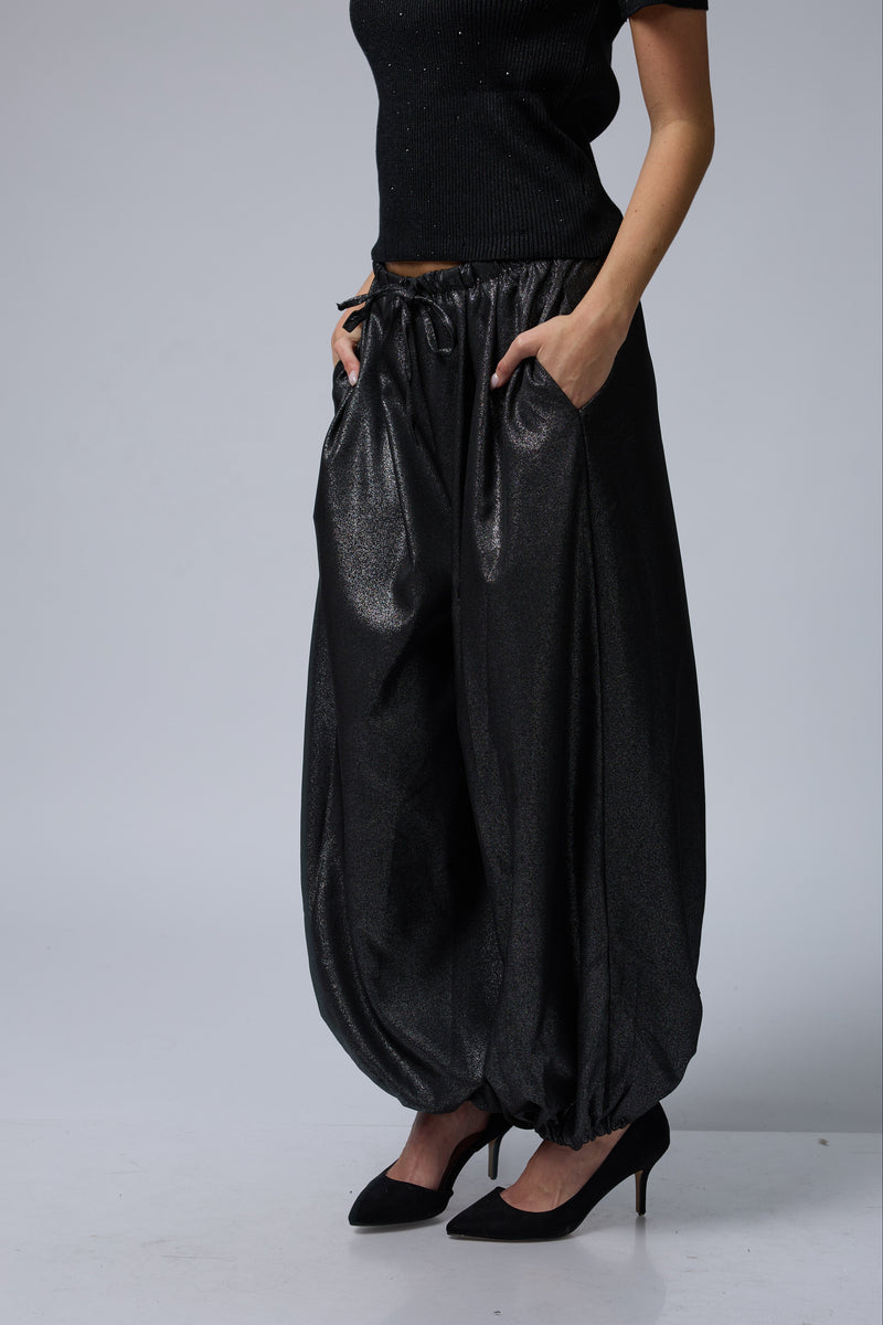 MOON מכנס מטאלי גומי