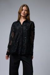 מכופתרת שילוב תחרה פרח