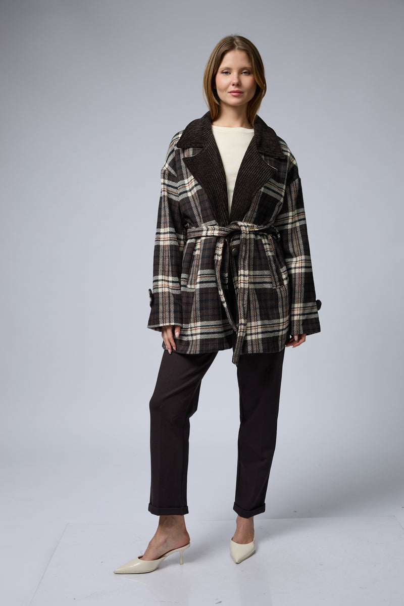 ג'קט משובץ צווארון קורדרוי