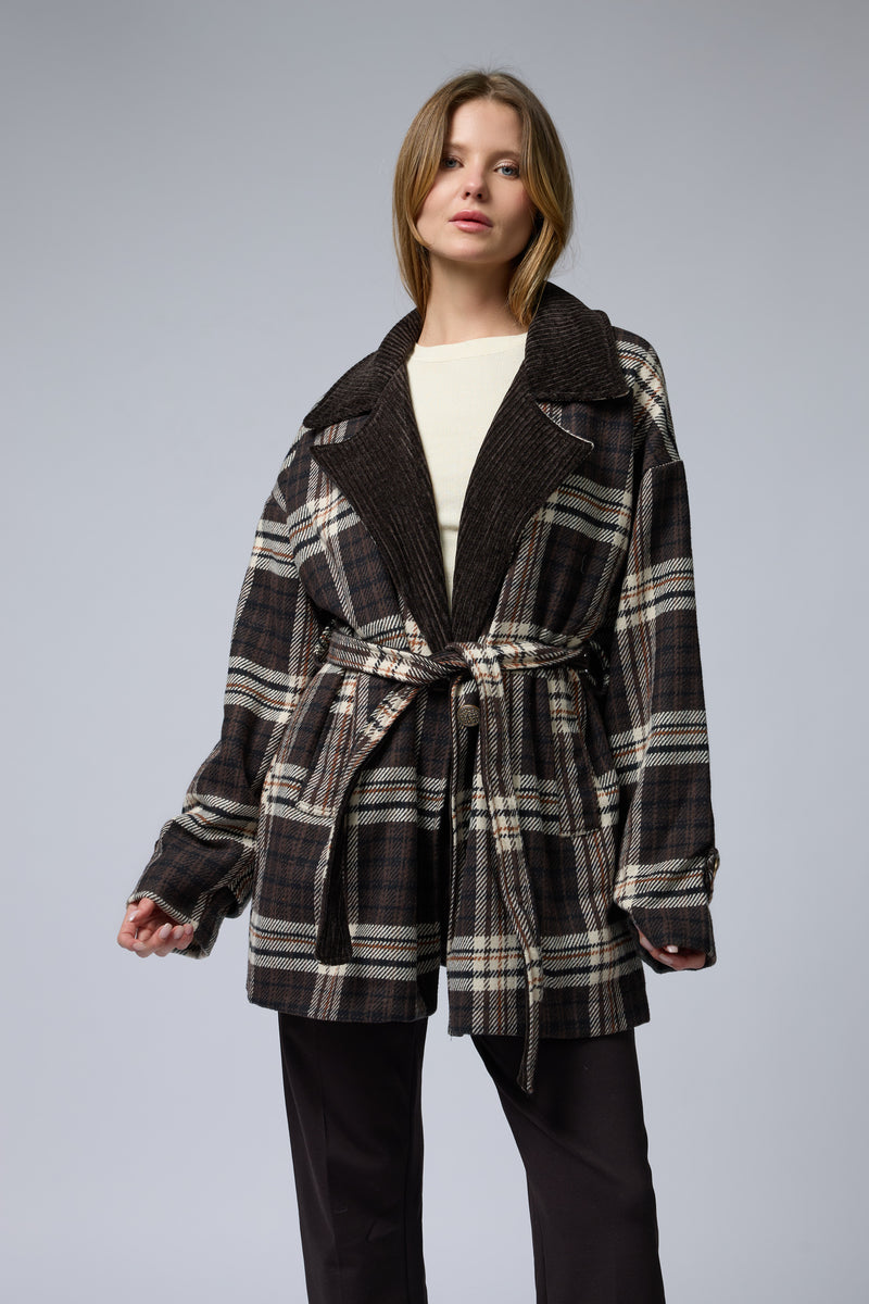 ג'קט משובץ צווארון קורדרוי