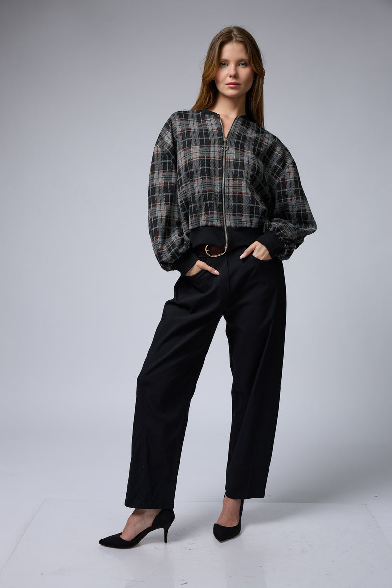 ג'קט משובץ רוכסן