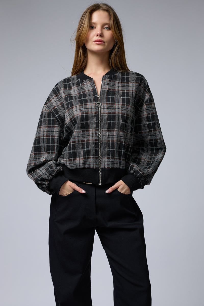 ג'קט משובץ רוכסן