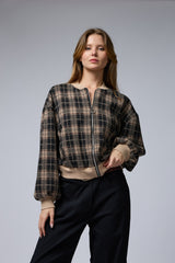 ג'קט משובץ רוכסן