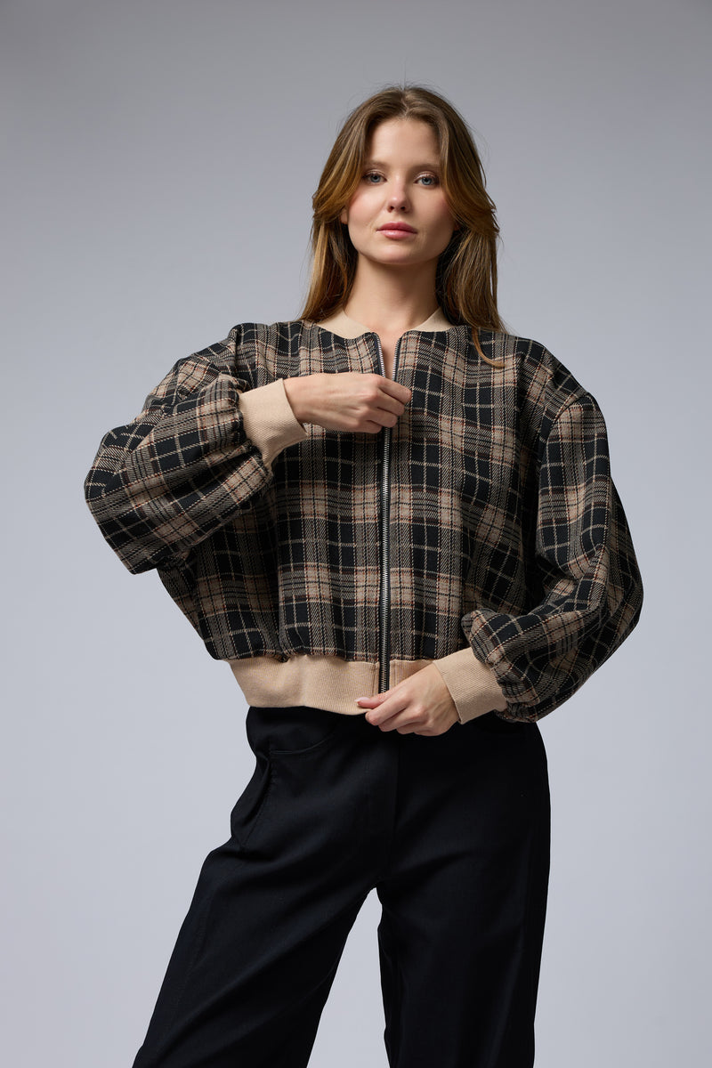 ג'קט משובץ רוכסן