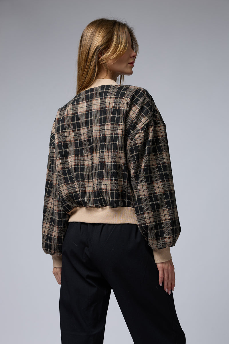 ג'קט משובץ רוכסן