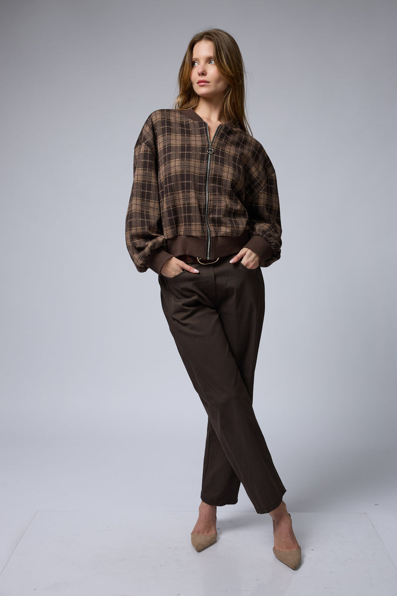 ג'קט משובץ רוכסן