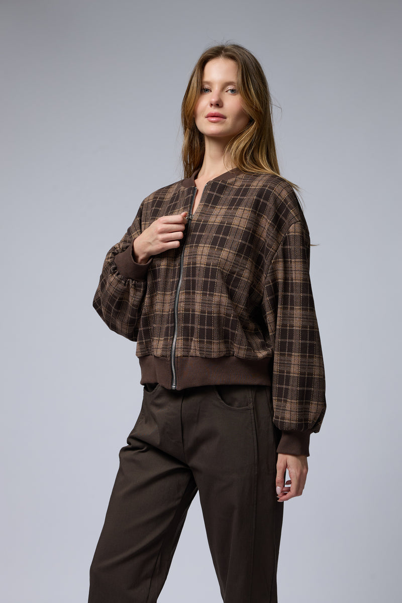 ג'קט משובץ רוכסן