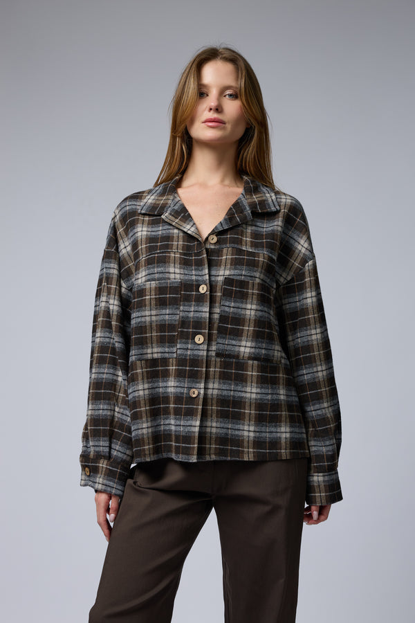 מכופתרת פלנל משובצת+כיסים