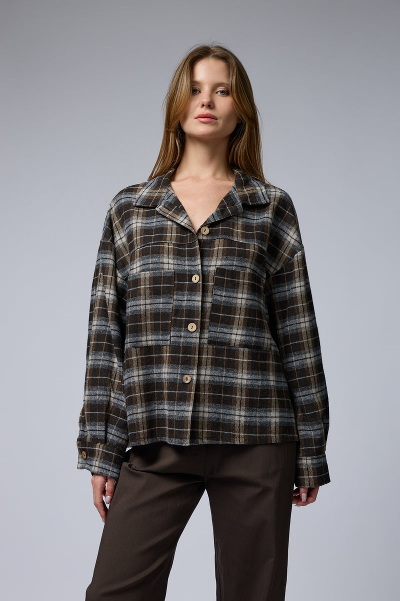 מכופתרת פלנל משובצת+כיסים