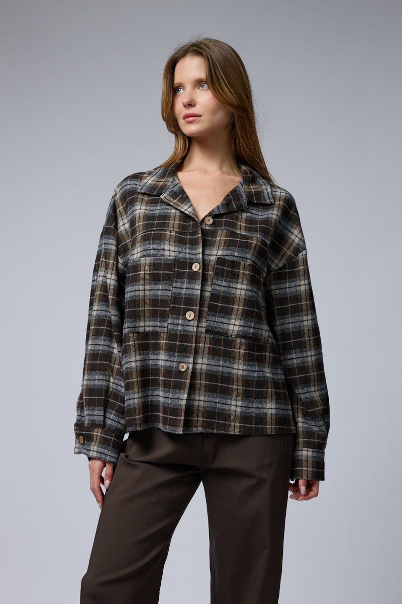 מכופתרת פלנל משובצת+כיסים