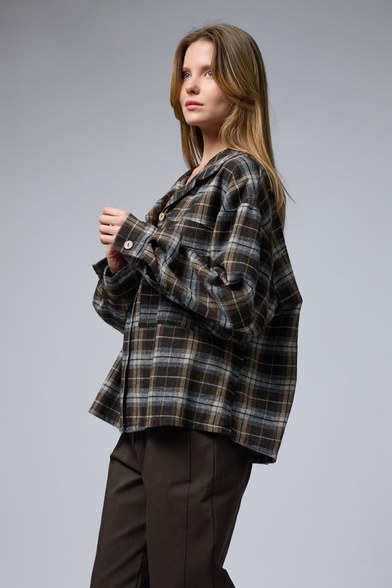 מכופתרת פלנל משובצת+כיסים