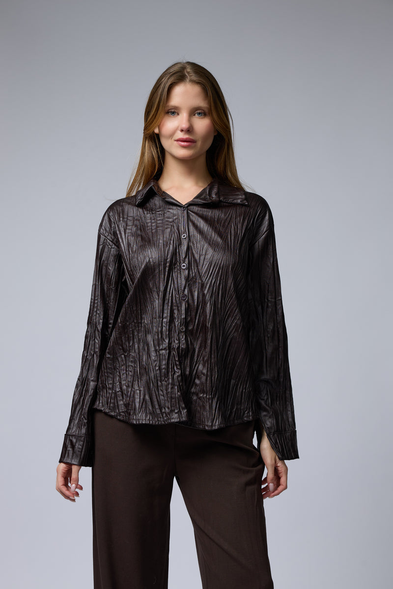 VEGAN מכופתרת מקומטת