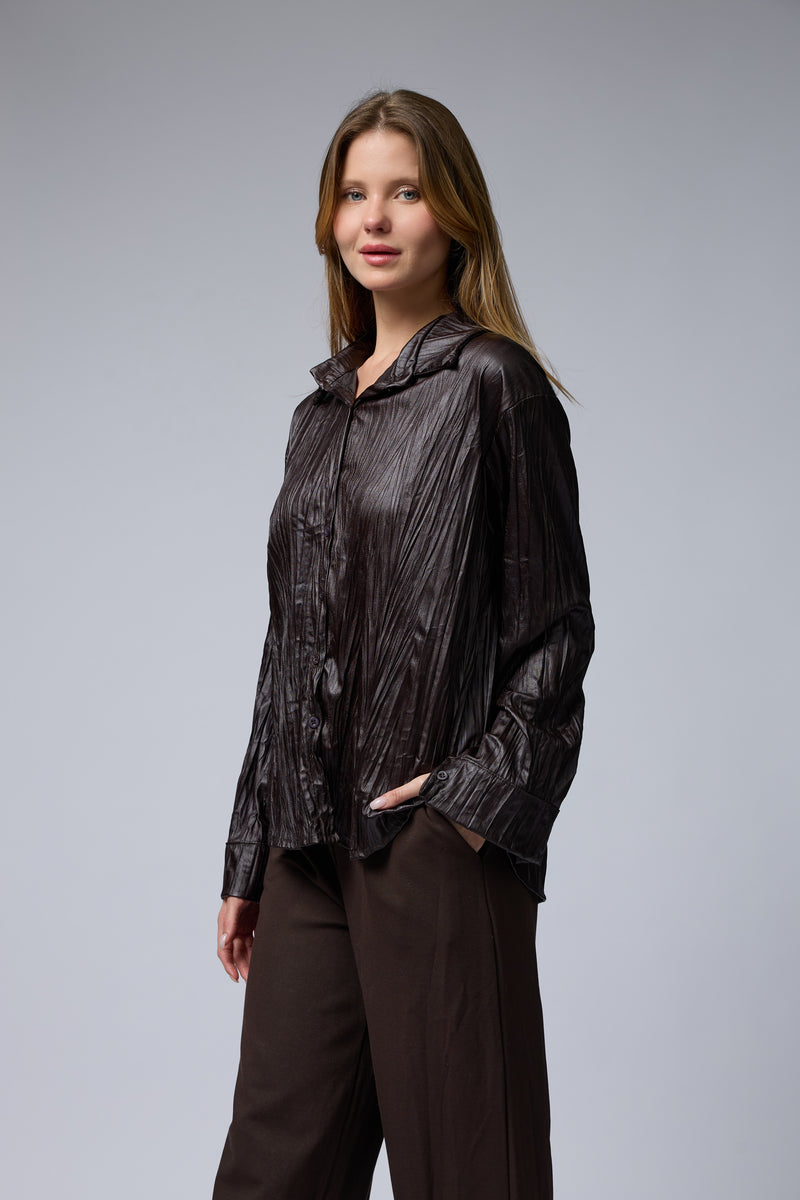 VEGAN מכופתרת מקומטת