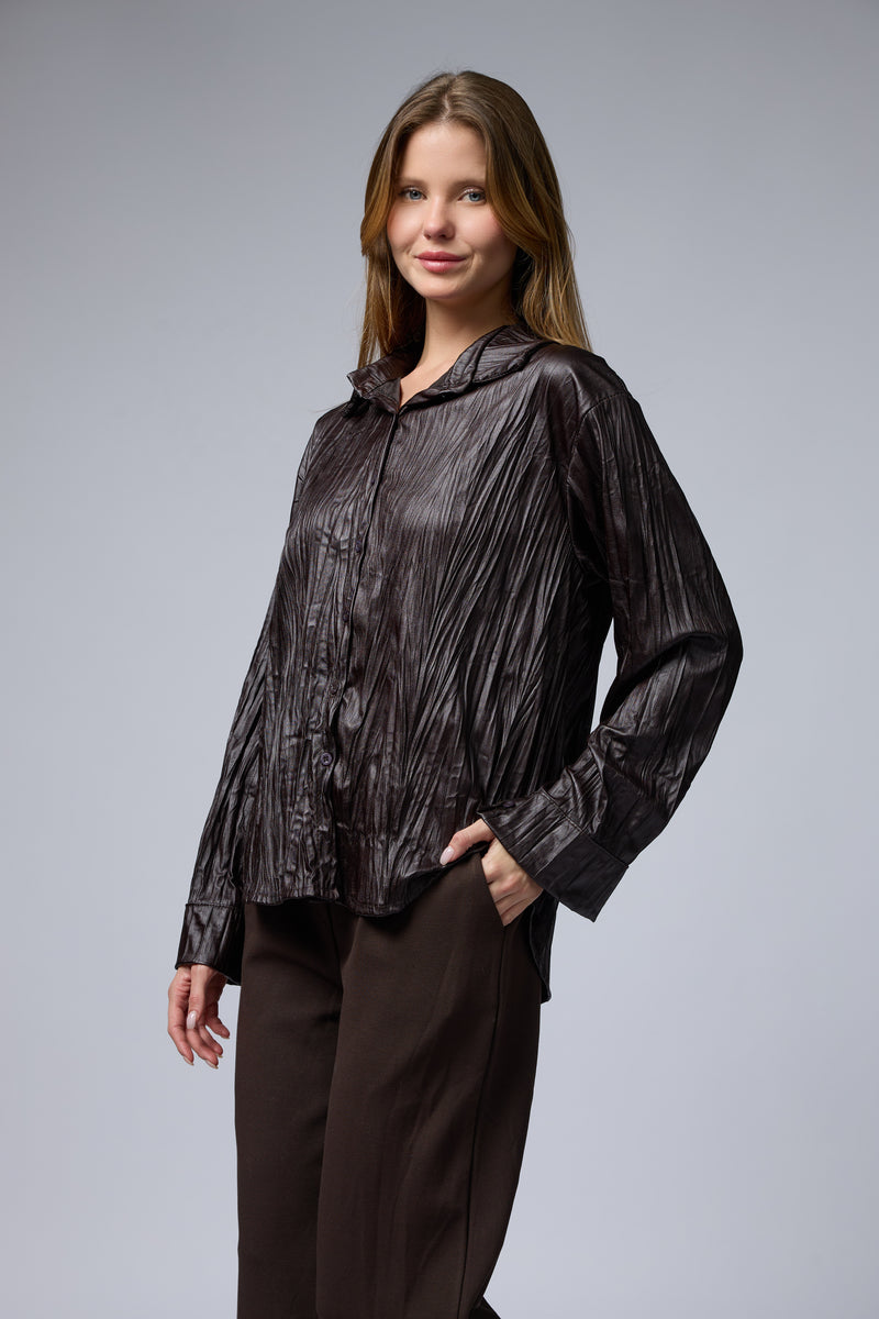 VEGAN מכופתרת מקומטת