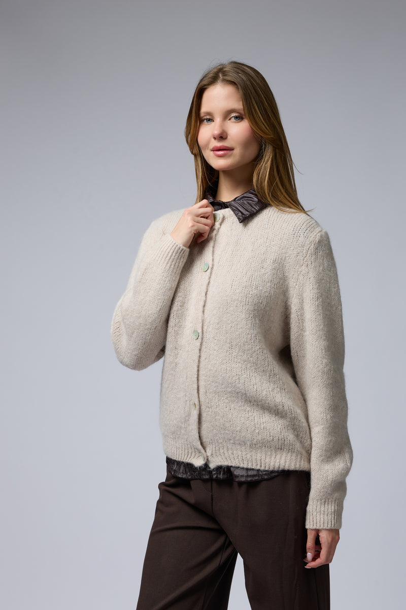 קרדיגן מכופתרת צווארון ריב