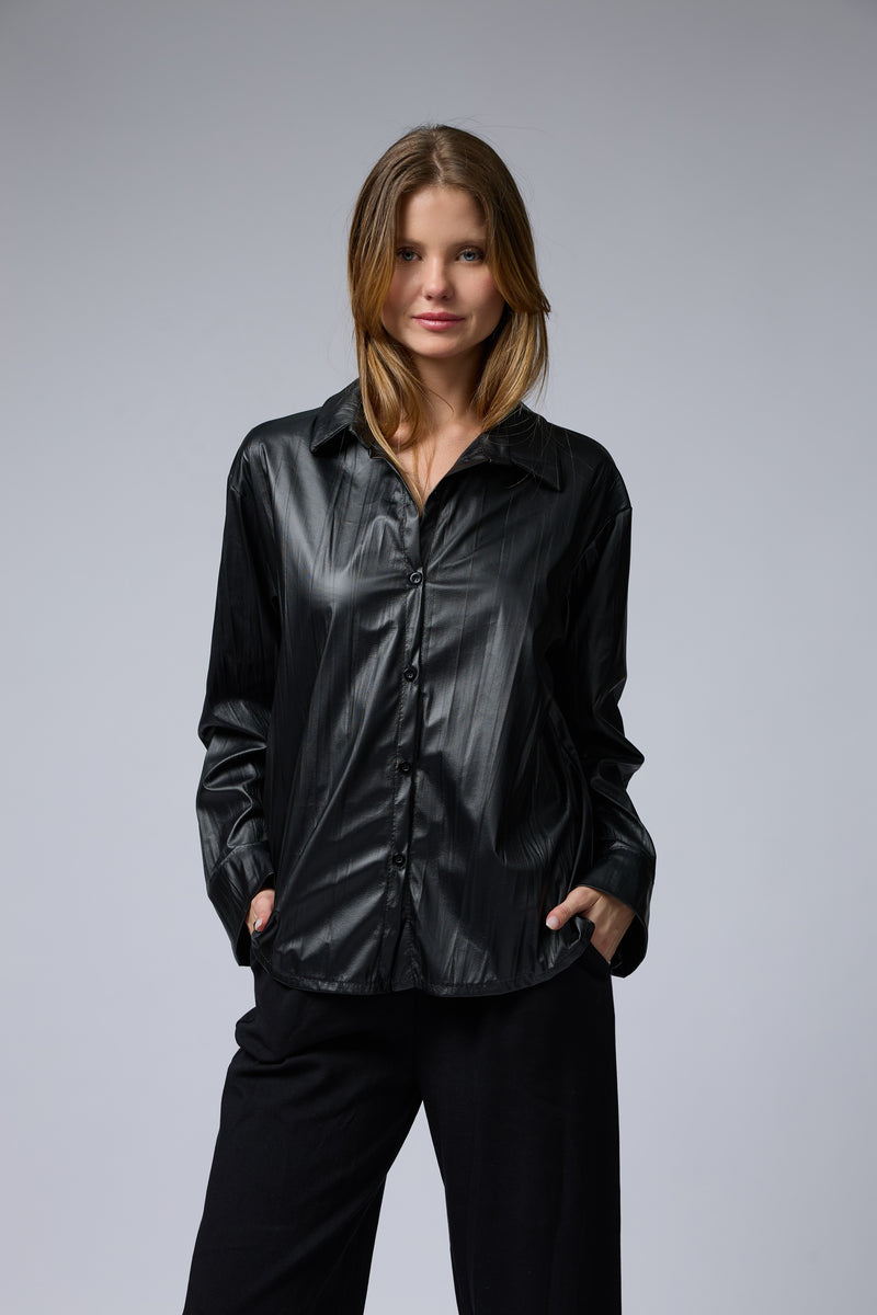 VEGAN מכופתרת מקומטת