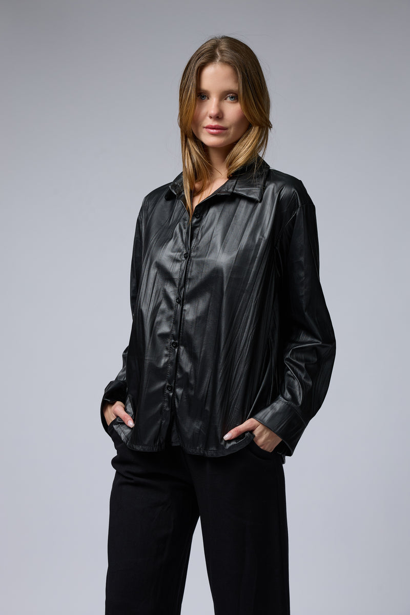 VEGAN מכופתרת מקומטת