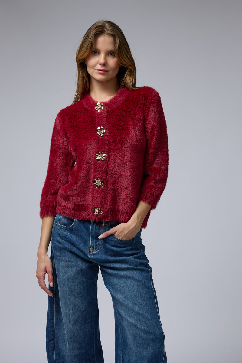 ג'קט פרוותי כפתור פרח