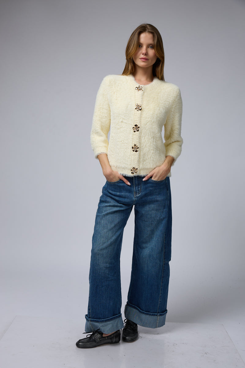 ג'קט פרוותי כפתור פרח