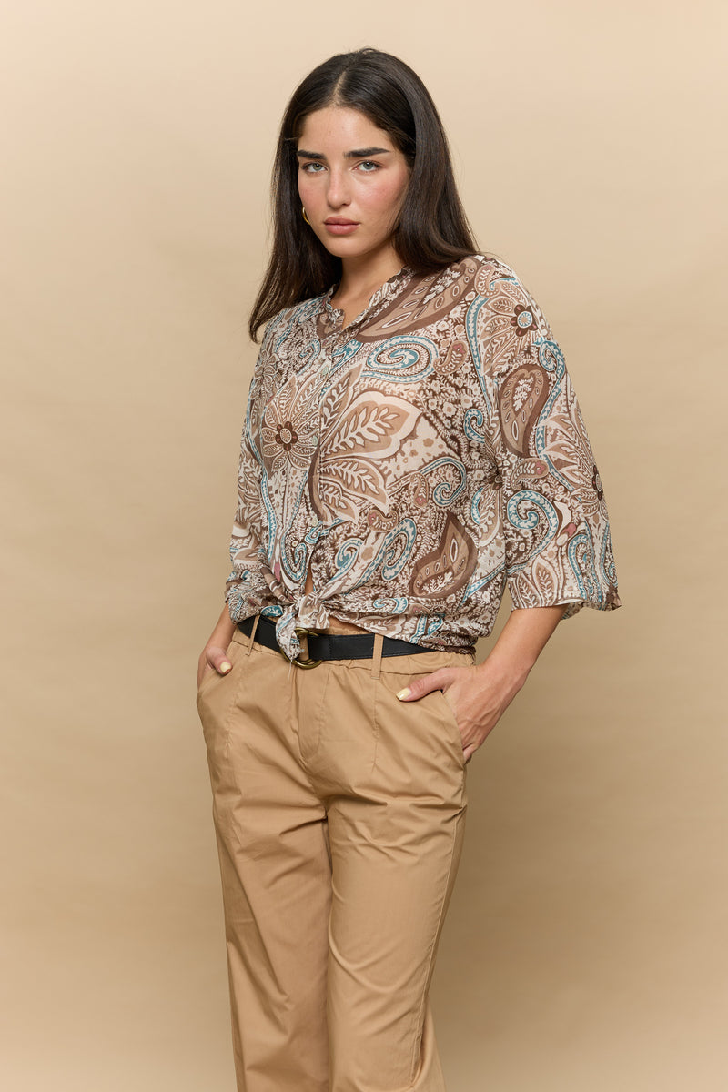 מכופתרת משי וואל+קשירה